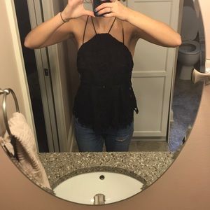 Black strappy and lace tank